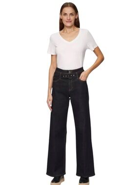 s. Oliver Dark Wash Suri High Rise Regular Fit Wide Leg Belted Jeans (8)
